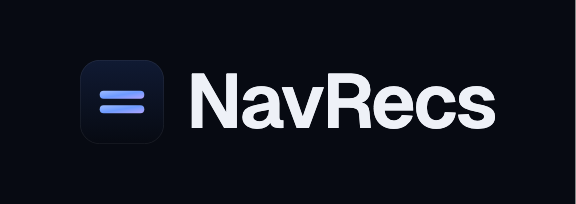 NavRecs logo: Icon and wordmark, for dark grounds